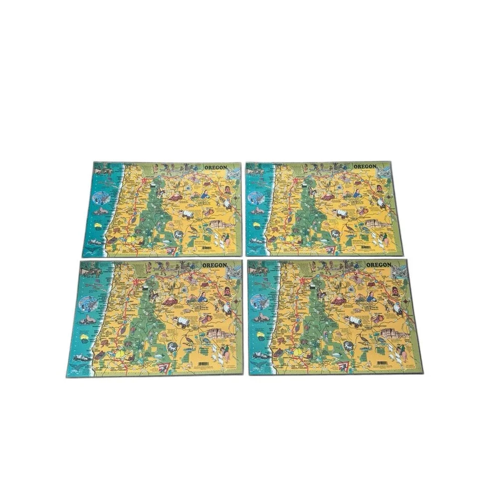 Vintage Laminated 4 Placemats Oregon Scenic Beauty Mt Hood Hood River Landmarks